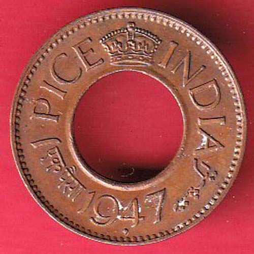 British india king bombay mint george vi 1947 one pice beautiful copper Coin–@HUB5377