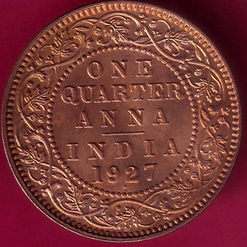 British india 1927 George v one quarter anna copper coin –@HUB2935