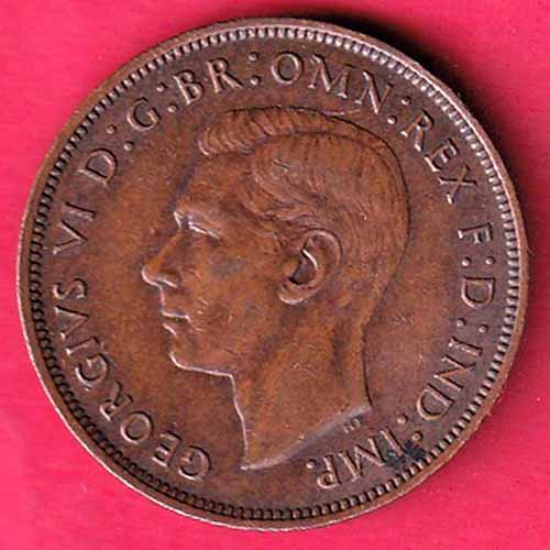 United Kingdom 1 Penny - George VI with 'IND:IMP' 1945 Uncrowned portrait of King George VI left -VA251