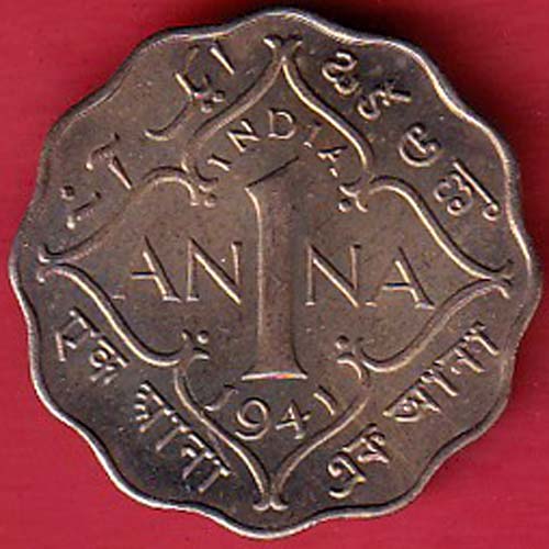 british india 1941 one anna george vi coin   :- OO3085