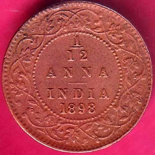 BRITISH INDIA 1898 VICTORIA EMPRESS 1/12 ANNA RARE COPPER COIN –@HUB5877
