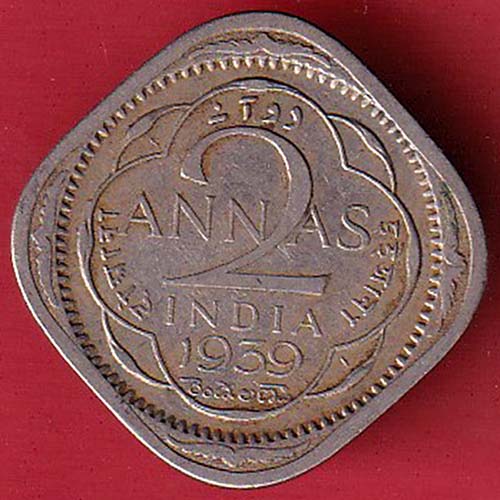 british india 1939 george vi two annas coin :- OO3280