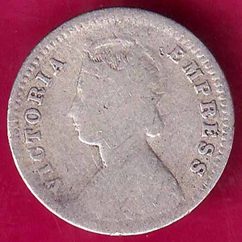 british india 1892 victoria empress two annas silver coin–@HUB4084