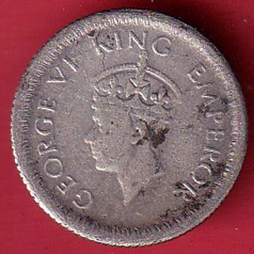 BRITISH INDIA 1942 GEORGE VI 1/4 RUPEE BEAUTIFUL SILVER :- oo4080
