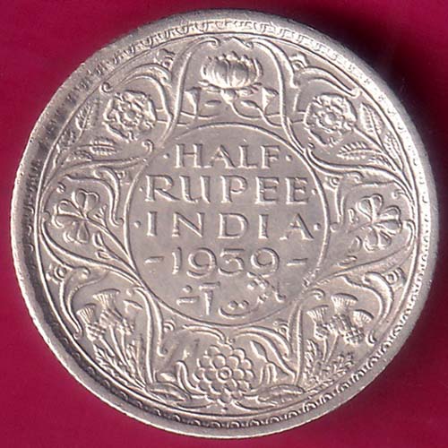 BRITISH INDIA 1939 BOMBAY MINT GEORGE VI HALF RUPEE BEAUTIFUL SILVER COIN :- OO887
