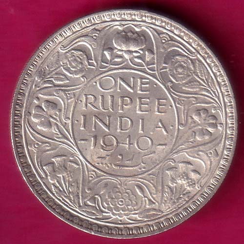 BRITISH INDIA 1940 GEORGE VI BOMBAY MINT ONE RUPEE SILVER COIN –@HUB3120