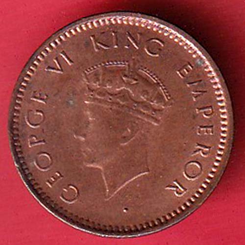 BRITISH INDIA 1939 GEORGRE VI KING 1/2 PICE COPPER COIN :- OO3248