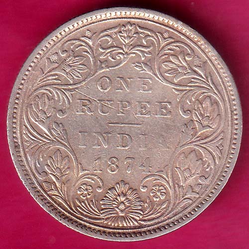 British India 1874 Victoria Queen One Rupee Silver Coin–VA126