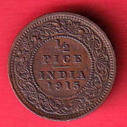 british india 1915 george v 1/2 pice copper coin– oo3776