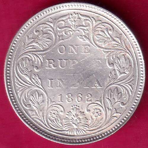 BRITISH INDIA (0/4 DOT) 1862 VICTORIA QUEEN ONE RUPEE BEAUTIFUL SILVER–@HUB5129