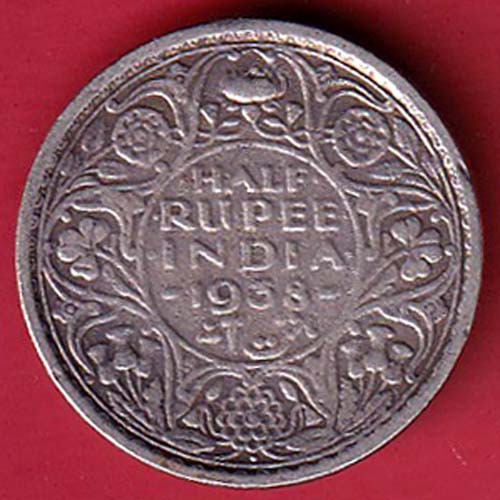 BRITISH INDIA 1938 BOMBAY MINT GEORGE VI Half RUPEE RARE 