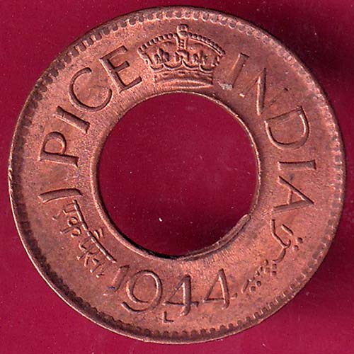 British india king george vi 1944 Lahore MINT one pice copper coin–@HUB4218