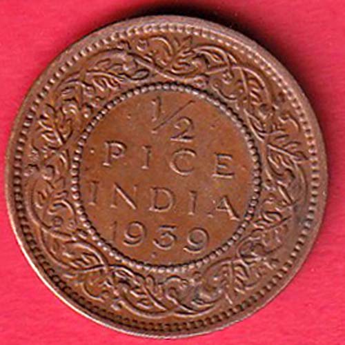 BRITISH INDIA 1939 GEORGRE VI KING 1/2 PICE COPPER COIN:- OO4316