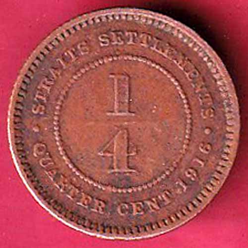 Straits Settlements 1/4 Cent (QUARTER CENT) 1916 George v –VA970