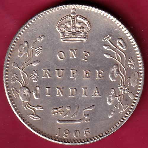 BRITISH INDIA 1905 EDWARD VII KING EMPEROR ONE RUPEE SILVER COIN – S965
