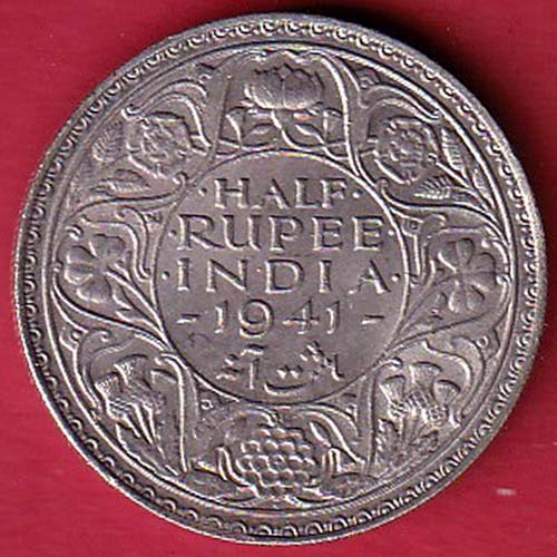 UNC:- BRITISH INDIA 1941 GEORGE VI HALF RUPEE BEAUTIFUL SILVER COIN :- OO3732