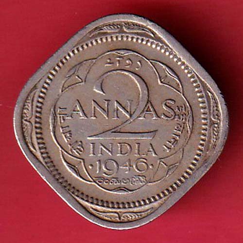 british india 1946 george vi two annas coin -oo3635