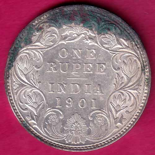 British India 1901 Victoria Empress One Rupee Silver Coin- VA839