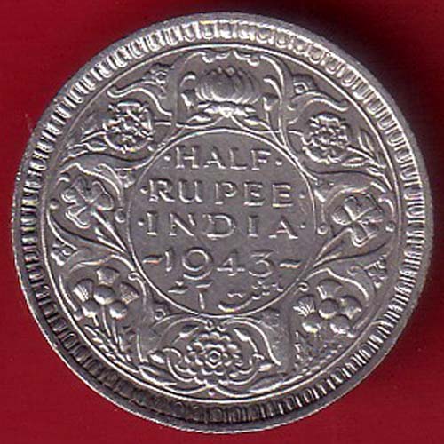 British India 1943  George Vi half  Rupee Rare Silver coin –OO5905