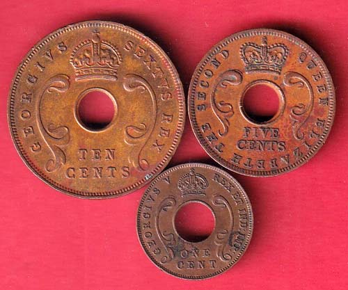 SET : East Africa 1936 cents, 1941 Ten Cent, 1941 Five Cents, 1942 One Cent Coin –OO5757