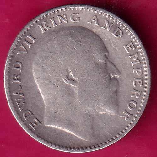 British India 1910 Edward VII Half Rupee Silver COin–@HUB4026