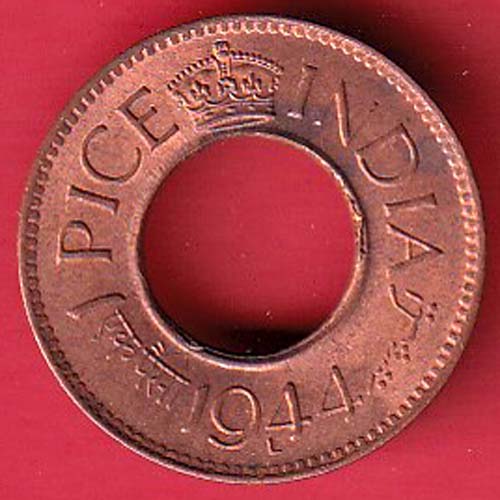 British India 1944 lahor mint 1 pice copper coin –@HUB5513
