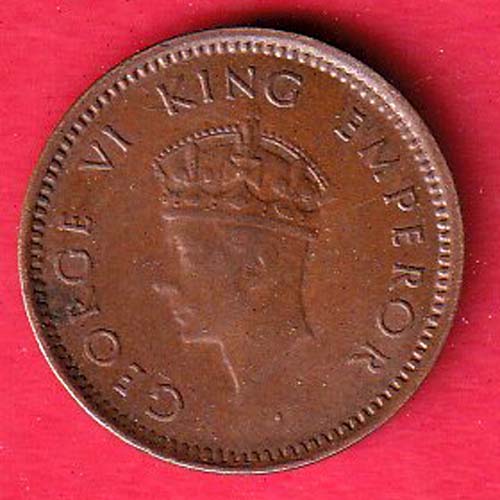 BRITISH INDIA 1939 GEORGRE VI KING 1/2 PICE COPPER COIN :- OO4314