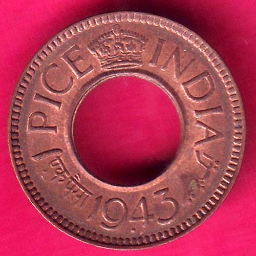 British india king george vi 1943 one pice beautiful copper coin –@HUB2845