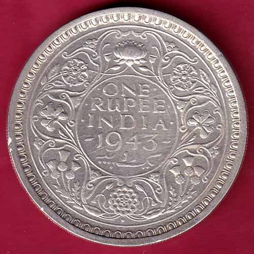 British India 1943 BOMBAY MINT George Vi ONE Rupee Rare Silver coin–@HUB2592