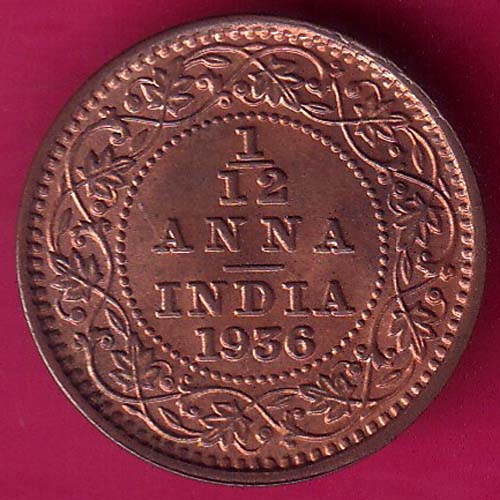 BRITISH INDIA 1936 GEORGE V 1/12 ANNA–@HUB3197