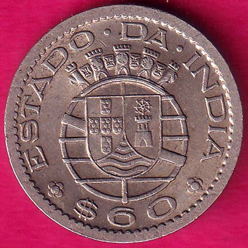 PORTUGUESE INDIA GOA 60 CENTAVOS 1959 RARE COIN   :- OO826