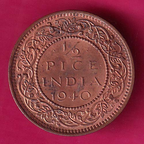 BRITISH INDIA 1940 1/2 PICE GEORGE VI COPPER COIN  :-@hub4767