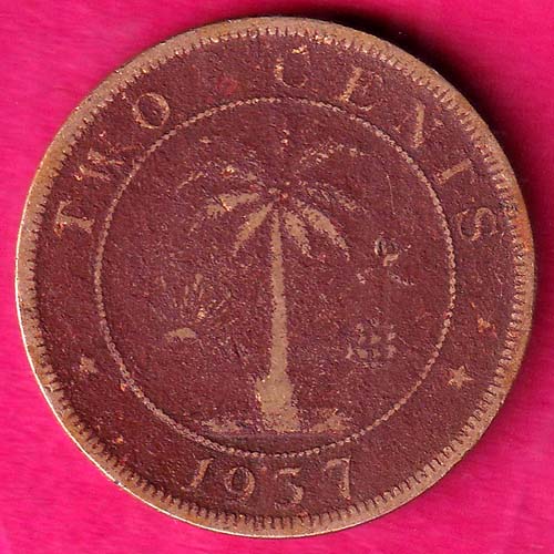 REPUBLIC OF LIBERIA 1937 TWO CENTS   :- OO880