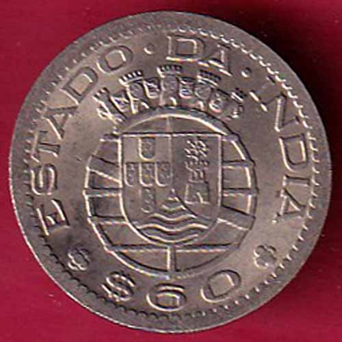 PORTUGUESE INDIA GOA 60 CENTAVOS 1958 COIN -VA294