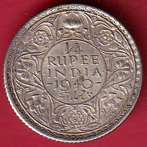 BRITISH INDIA first head 1940 GEORGE BOMBAY MINT VI 1/4 RUPEE SILVER COIN :- OO3477