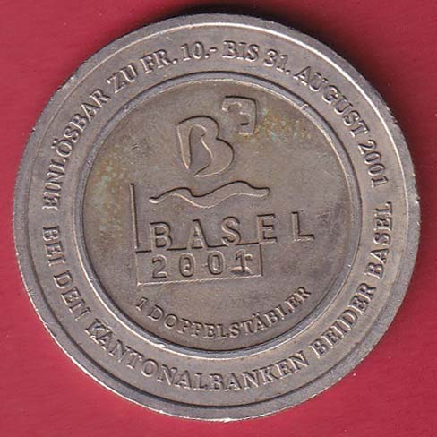 Switzerland 1 Dopplerstäbler – Basel bimetallic KANTON BASEL – STADT • KANTON BASEL – LANDSCHAFT 500 JAHRE IM BUND 1501-2001:- oo4018