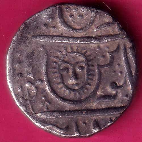 INDORE STATE SUN FACE INO SHAH ALAM II MALHAR RAO ONE RUPEE COIN–@HUB5941