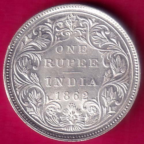 British India {0/4 Dots} 1862 Victoria Queen One Rupee Silver Coin  –@HUB2702