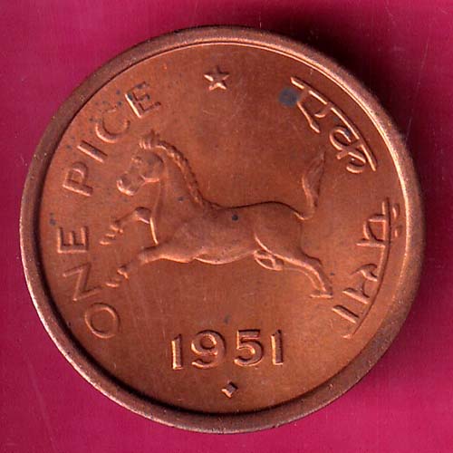 GOVERNMENT OF INDIA 1951 ONE PICE COPPER COIN@hub5078