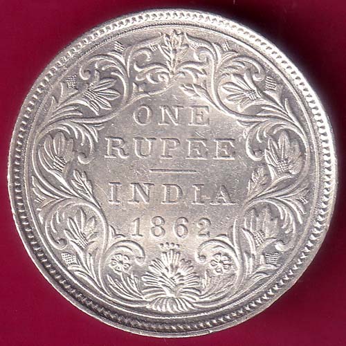 BRITISH INDIA 1862 {0/4 DOTS} VICTORIA QUEEN ONE RUPEE BEAUTIFUL SILVER COIN –@HUB2712
