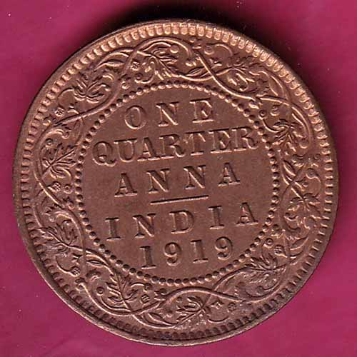 British India 1919 George V One Quarter Anna–VA173