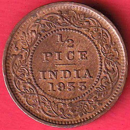 BRITISH INDIA 1933 GEORGE V 1/2 price COIN–@HUB5636