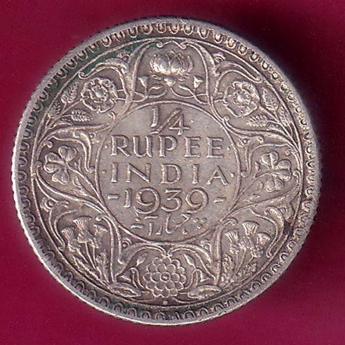 BRITISH INDIA 1939 BOMBAY MINT GEORGE VI 1/4 RUPEE RARE SILVER COIN :- OO1575