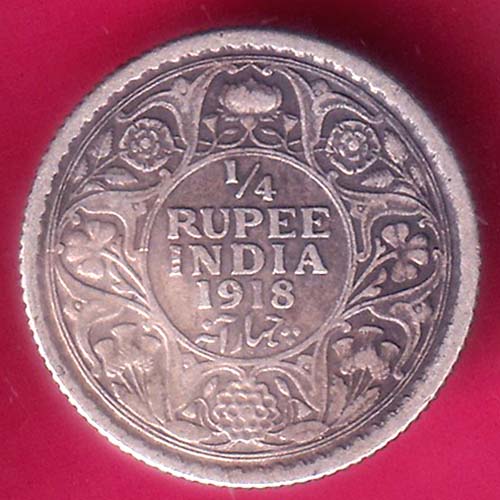British India 1918 George v 1/4 Rupee silver coin –@HUB5733