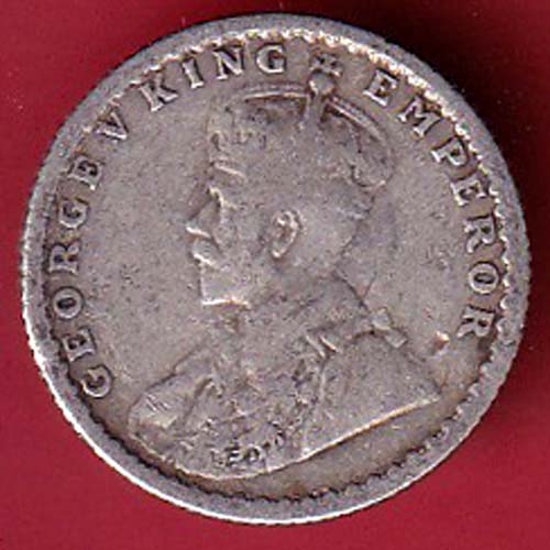 british india 1929 george v 1/4 rupee silver coin  –oo4074