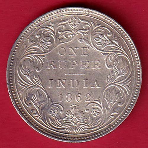 BRITISH INDIA (“0/4 DOTS ”) 1862 VICTORIA QUEEN ONE RUPEE BEAUTIFUL SILVER COIN:-oo4224