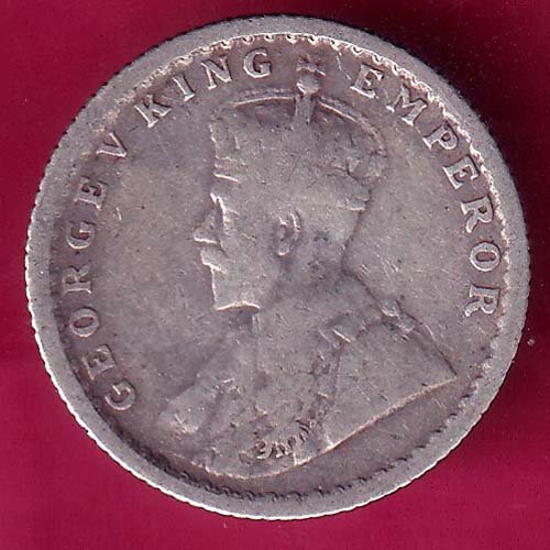 British India 1914 George v 1/4 Rupee silver coin–@HUB4047
