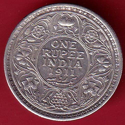 British India 1911 George v one Rupee silver coin–@HUB5965