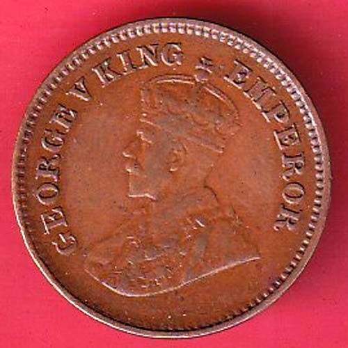 BRITISH INDIA 1938 GEORGRE V KING 1/2 PICE COPPER COIN–OO4160