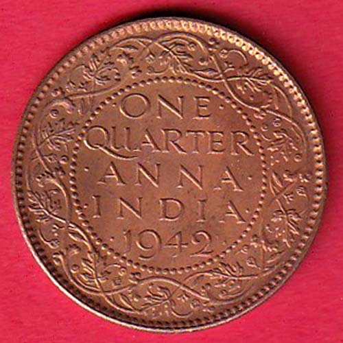 BRITISH INDIA 1942 GEORGE VI ONE QUARTER ANNA:- OO3943